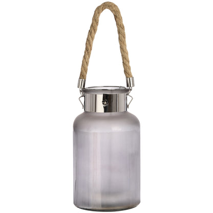 Frosted Glass Lantern with Rope Detail and Interior LED - Fairspot UK