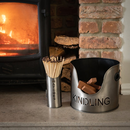 Pewter Finish Logs And Kindling Buckets & Matchstick Holder - Fairspot UK