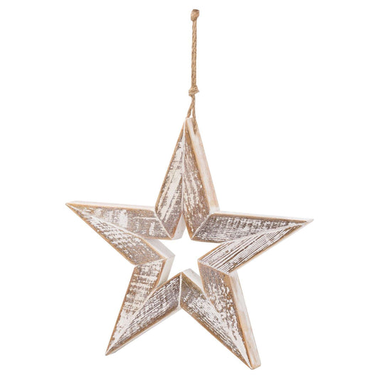 Antique White Wooden Sparkle Star - Fairspot UK