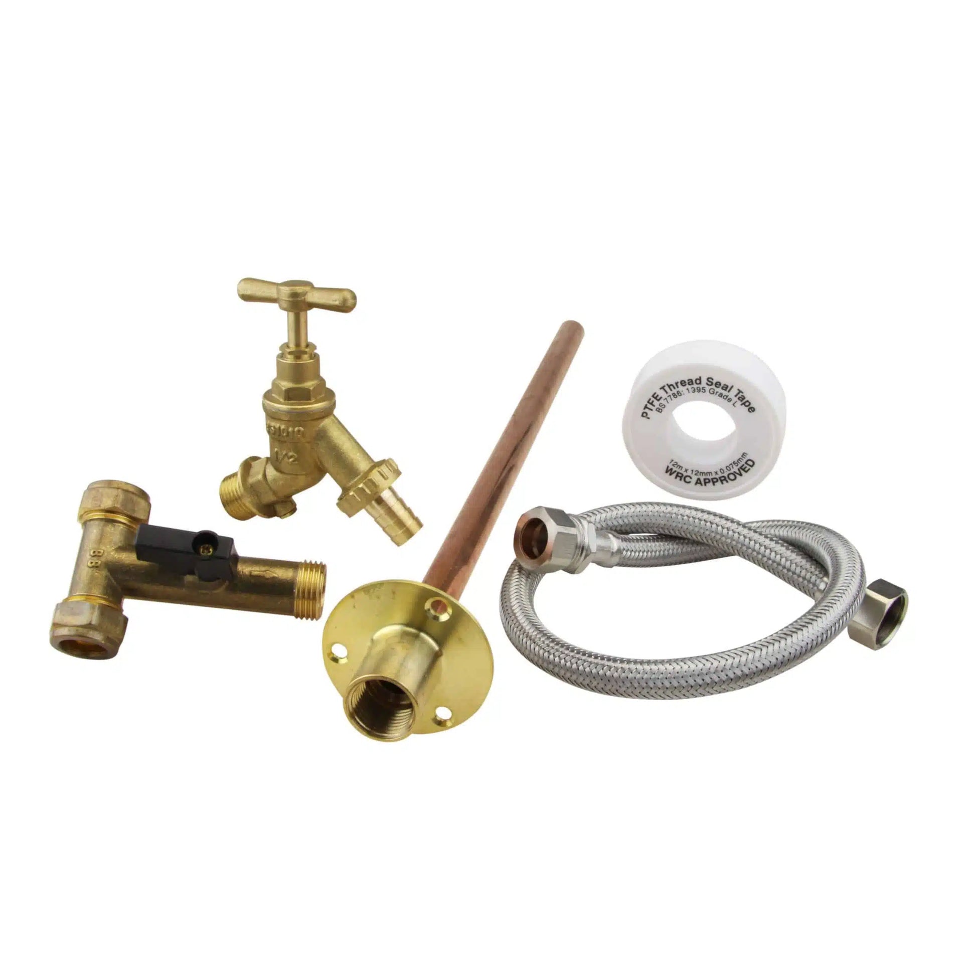 Beta Outside Tap Kit Complete, Includes Bib tap, wall pipe, Tee, PTFE & flexi | BBL820/8 | Fairspot UK