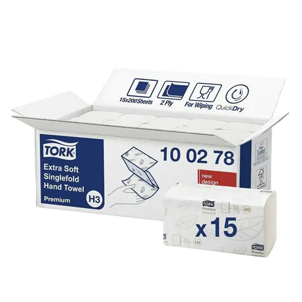 Tork 100278 Premium Extra Soft Singlefold 2 ply Hand Towel | 100278 | Fairspot UK